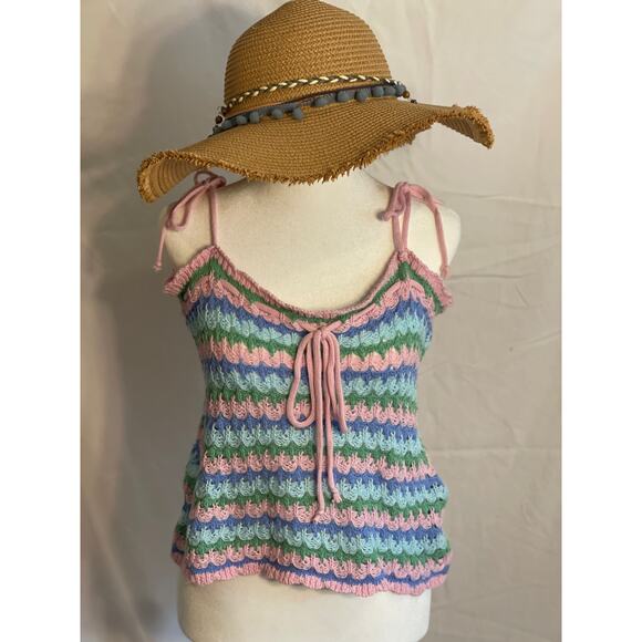 Cotton: On Crocheted Tank with Ties in Pastels - Size 14 - Picture 1 of 8